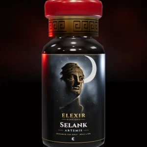 Флакон Selank от Elexir Peptides, с Артемида на етикета