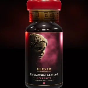 Флакон Thymosin α1 от Elexir Peptides, с Афродита на етикета